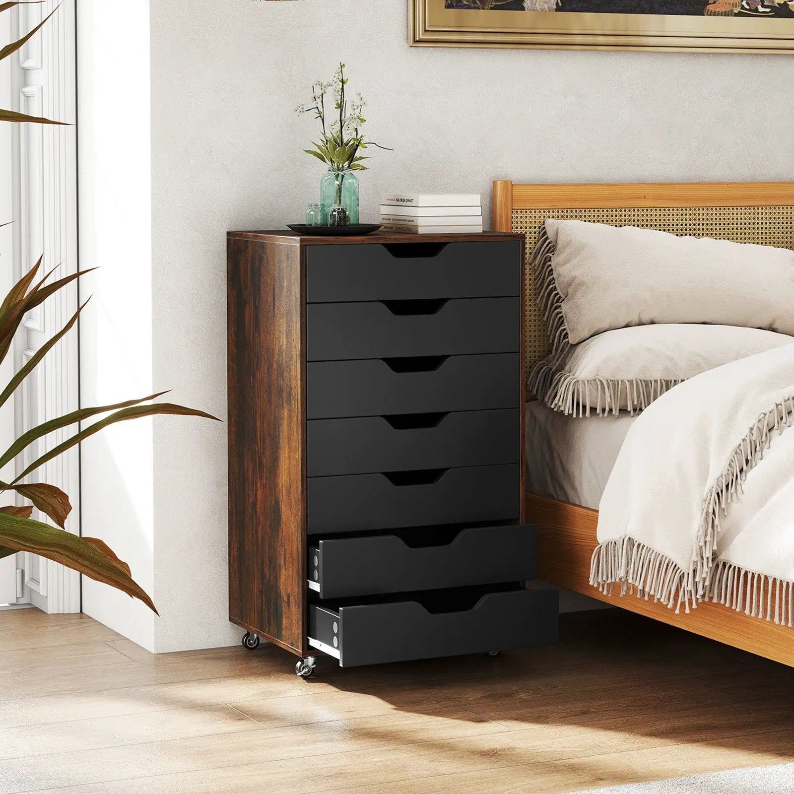 7-Drawer Chest Wooden Storage Dresser with Lockable Wheels by DirectDeals