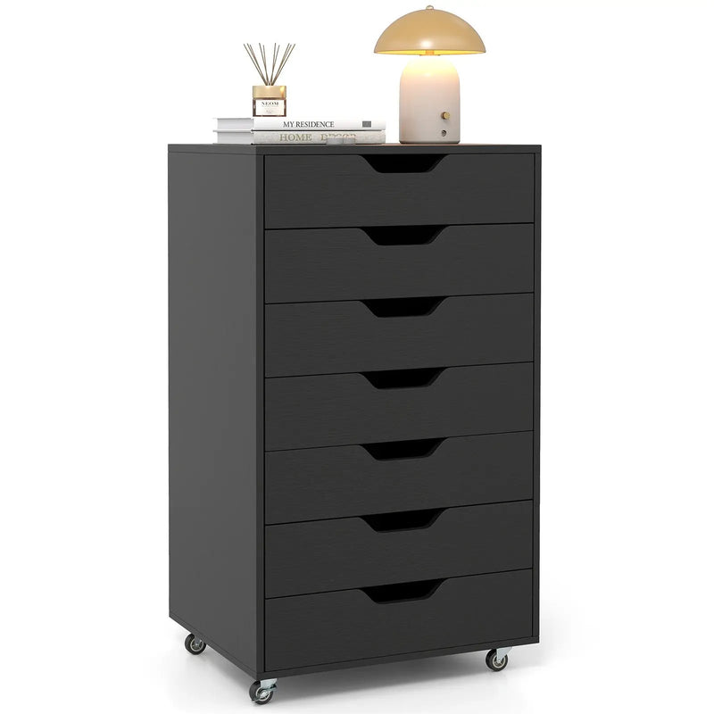 7-Drawer Chest Wooden Storage Dresser with Lockable Wheels by DirectDeals