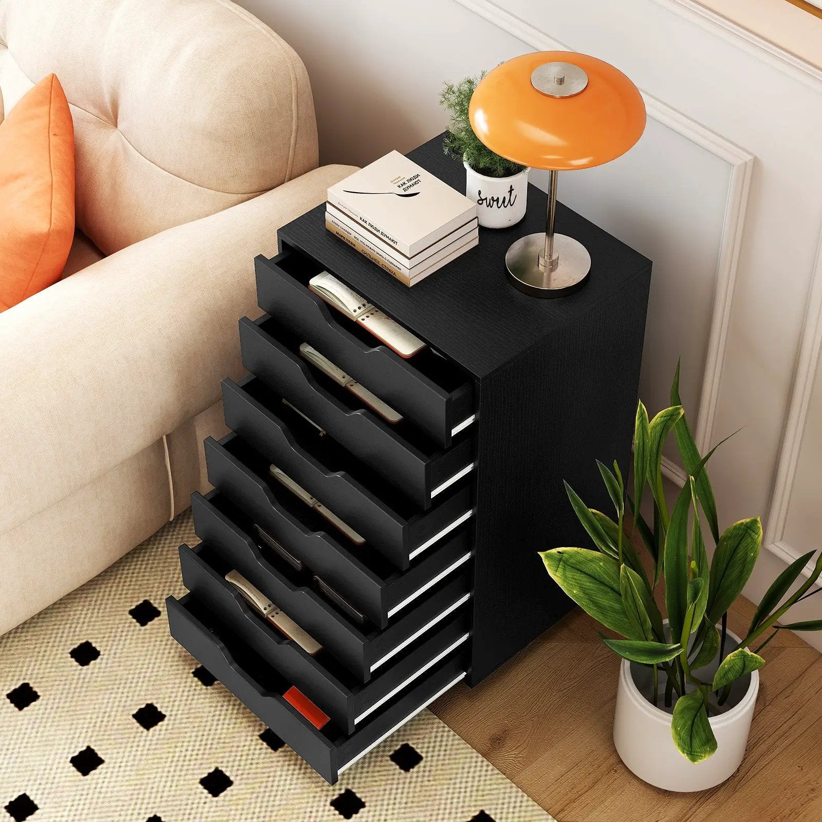 7-Drawer Chest Wooden Storage Dresser with Lockable Wheels by DirectDeals