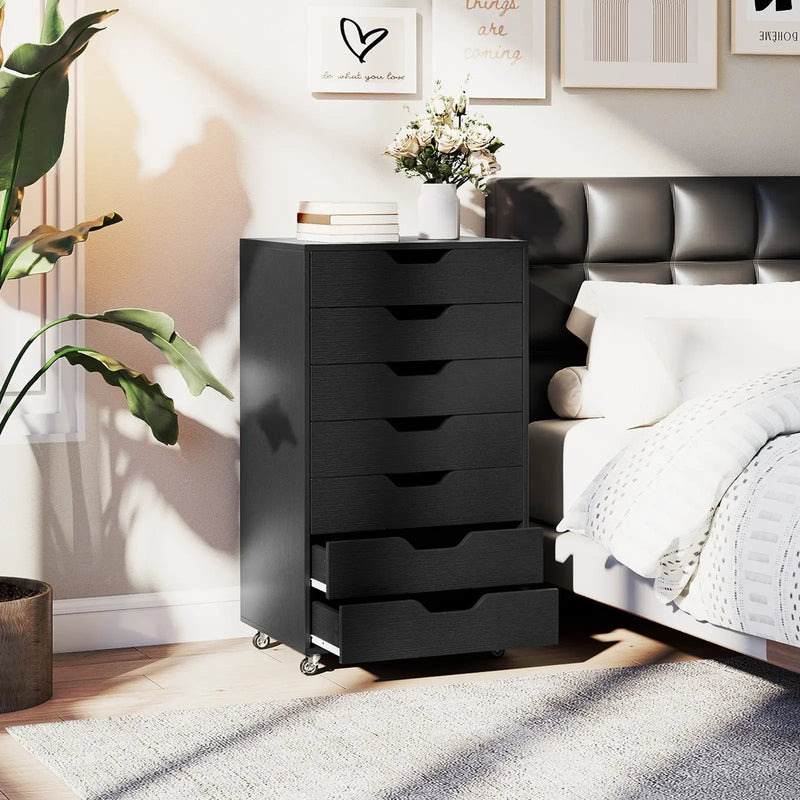 7-Drawer Chest Wooden Storage Dresser with Lockable Wheels by DirectDeals