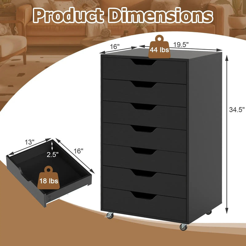 7-Drawer Chest Wooden Storage Dresser with Lockable Wheels by DirectDeals