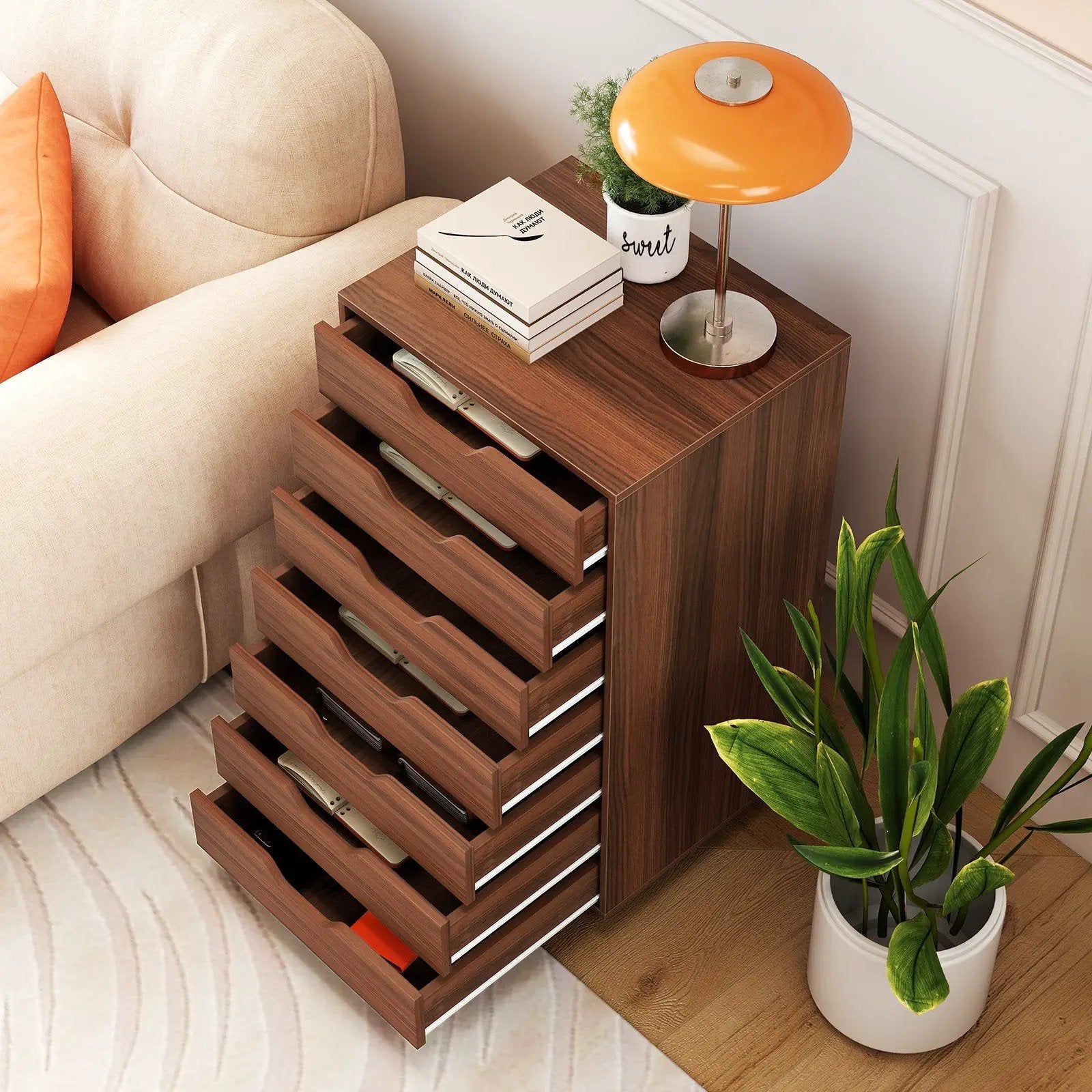 7-Drawer Chest Wooden Storage Dresser with Lockable Wheels by DirectDeals