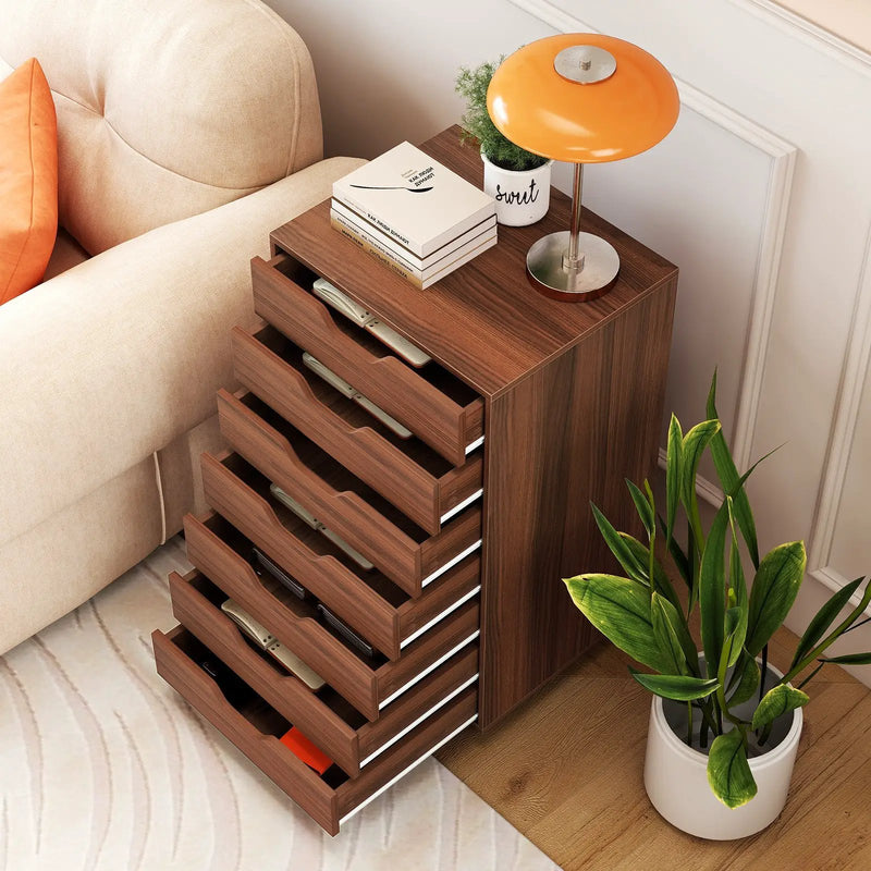 7-Drawer Chest Wooden Storage Dresser with Lockable Wheels by DirectDeals