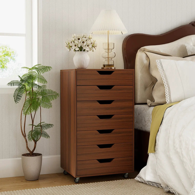 7-Drawer Chest Wooden Storage Dresser with Lockable Wheels by DirectDeals