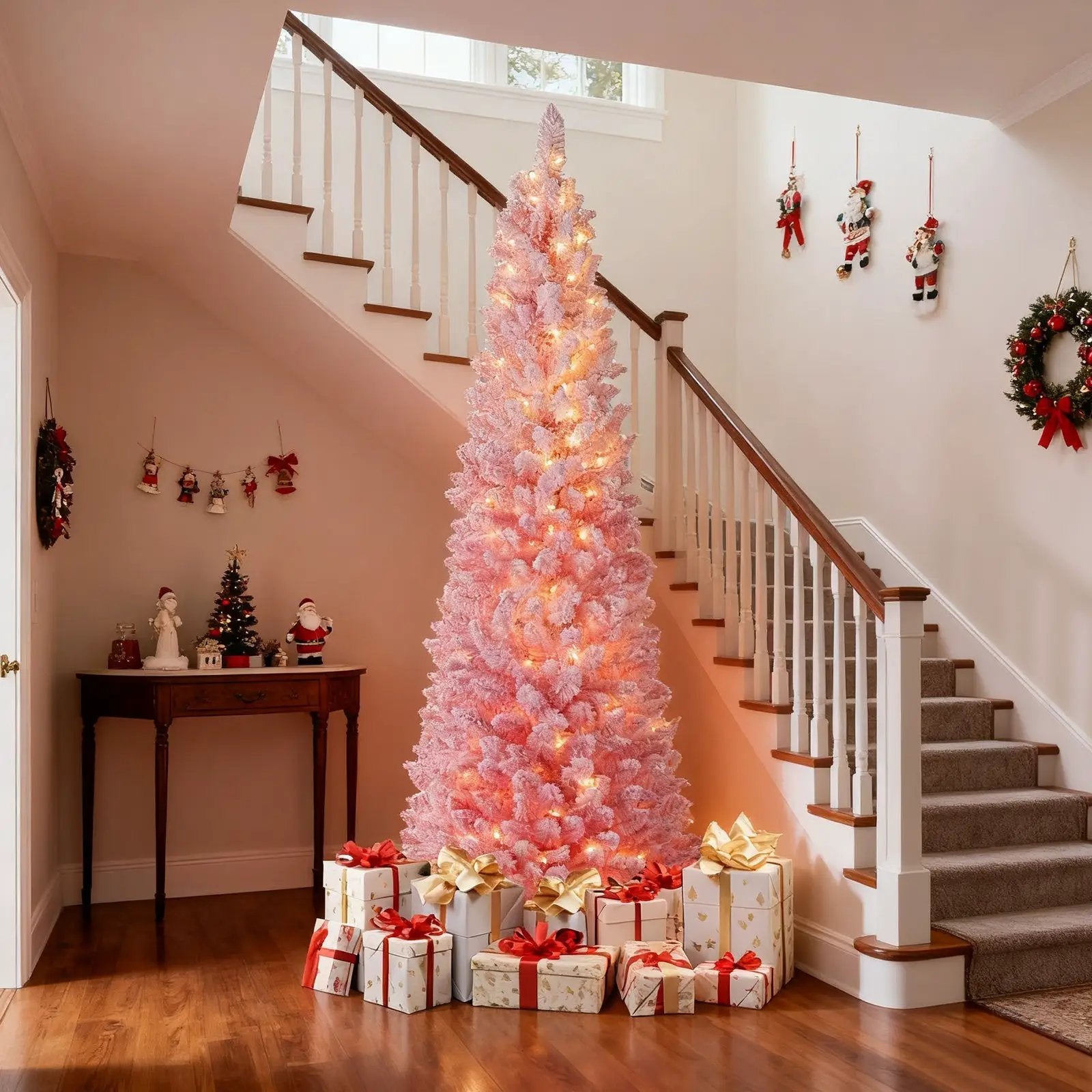 6 FTSnow-flocked Artificial Pink Christmas Tree Pre-lit Hinged Xmas Tree for Holiday Decoration by DirectDeals