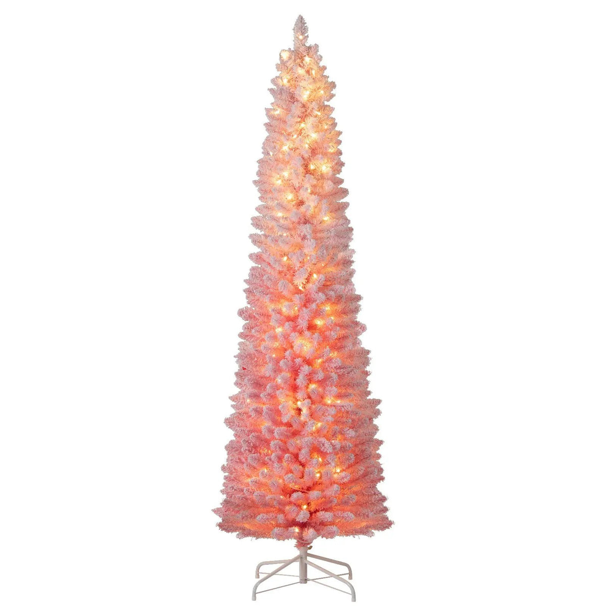 6 FTSnow-flocked Artificial Pink Christmas Tree Pre-lit Hinged Xmas Tree for Holiday Decoration by DirectDeals