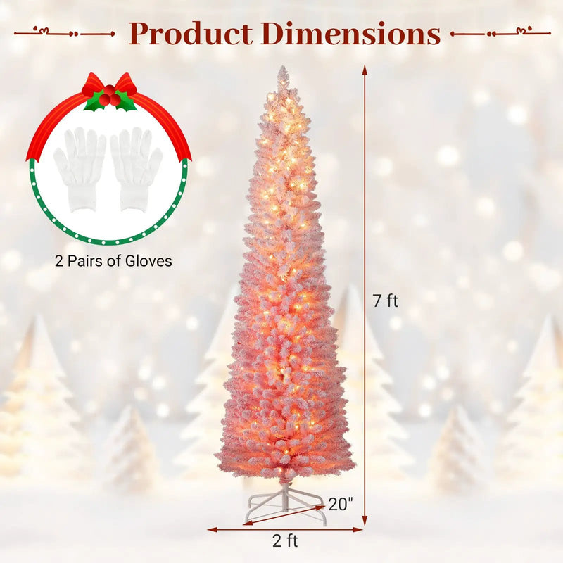 6 FTSnow-flocked Artificial Pink Christmas Tree Pre-lit Hinged Xmas Tree for Holiday Decoration by DirectDeals
