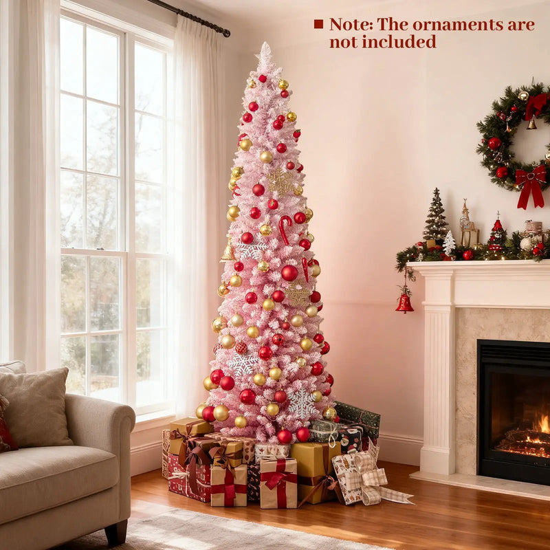 6 FTSnow-flocked Artificial Pink Christmas Tree Pre-lit Hinged Xmas Tree for Holiday Decoration by DirectDeals
