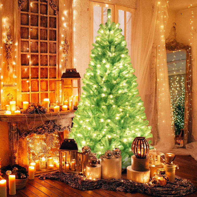 6/7 FT Blue Artificial Christmas Tree with 280/380 Warm White LED Lights and Foldable Metal Stand by DirectDeals