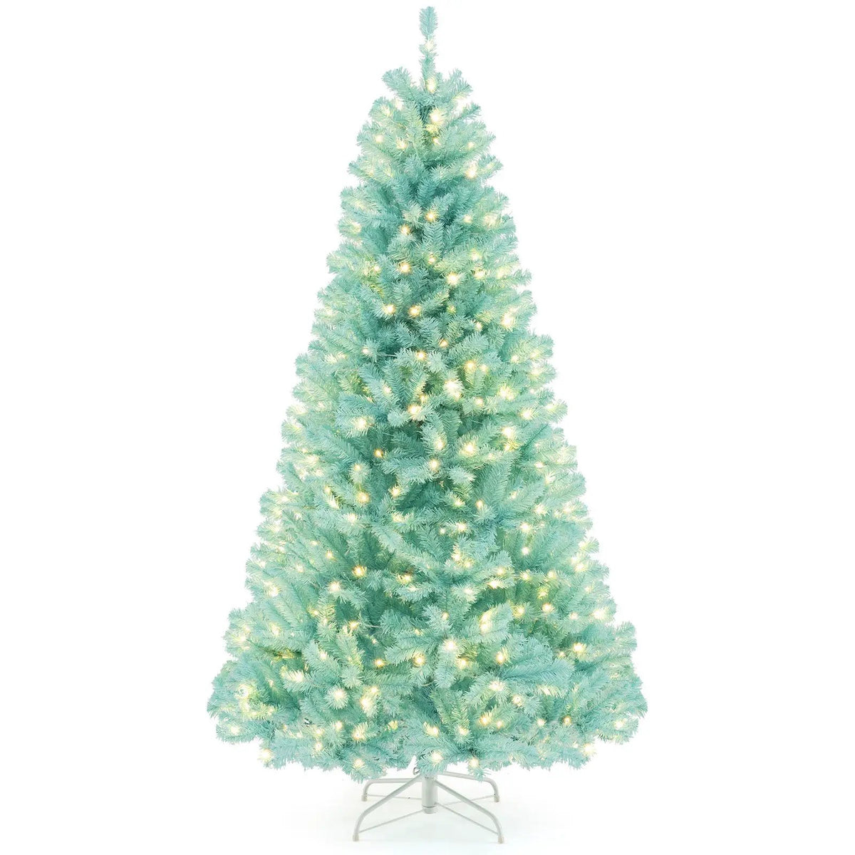 6/7 FT Blue Artificial Christmas Tree with 280/380 Warm White LED Lights and Foldable Metal Stand by DirectDeals