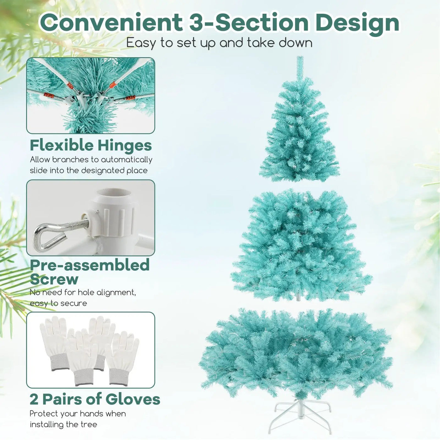 6/7 FT Blue Artificial Christmas Tree with 280/380 Warm White LED Lights and Foldable Metal Stand by DirectDeals
