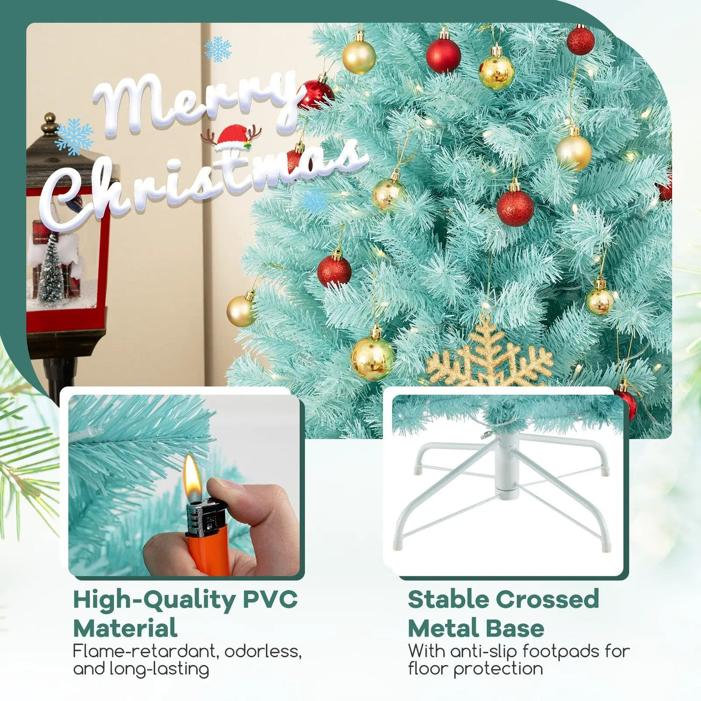 6/7 FT Blue Artificial Christmas Tree with 280/380 Warm White LED Lights and Foldable Metal Stand by DirectDeals
