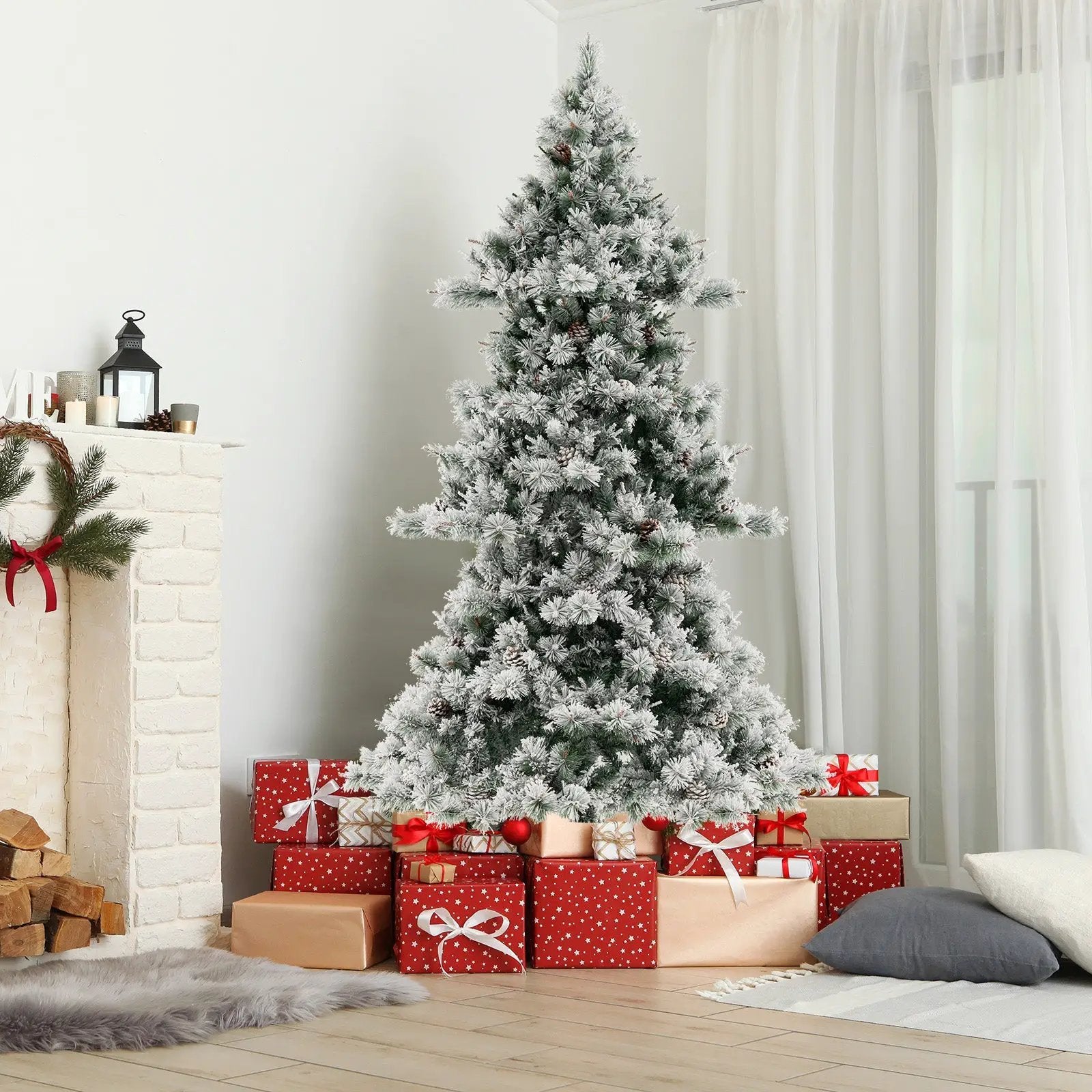 7 Feet Flocked Christmas Tree with Pine Needles by DirectDeals