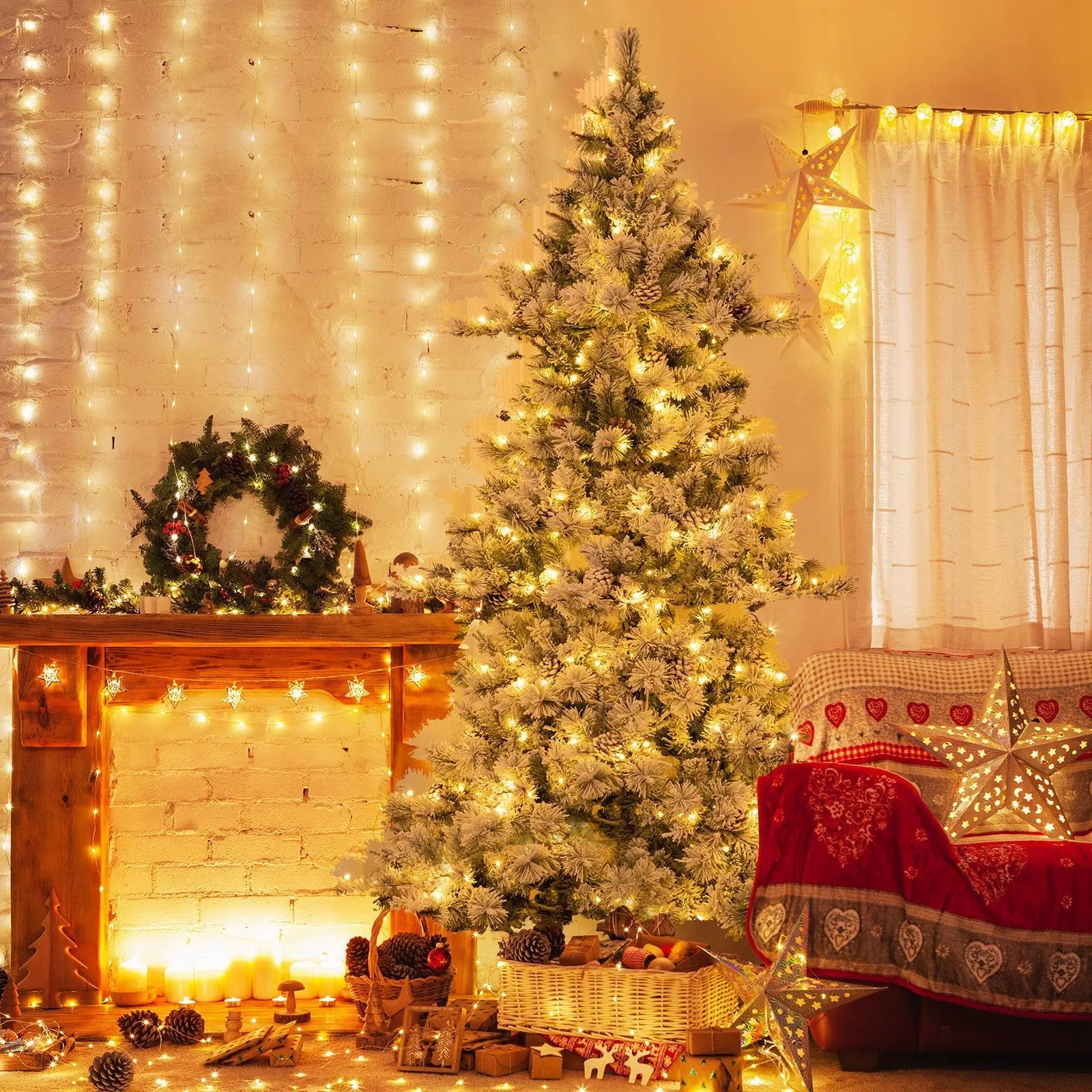 7 Feet Flocked Christmas Tree with Pine Needles by DirectDeals