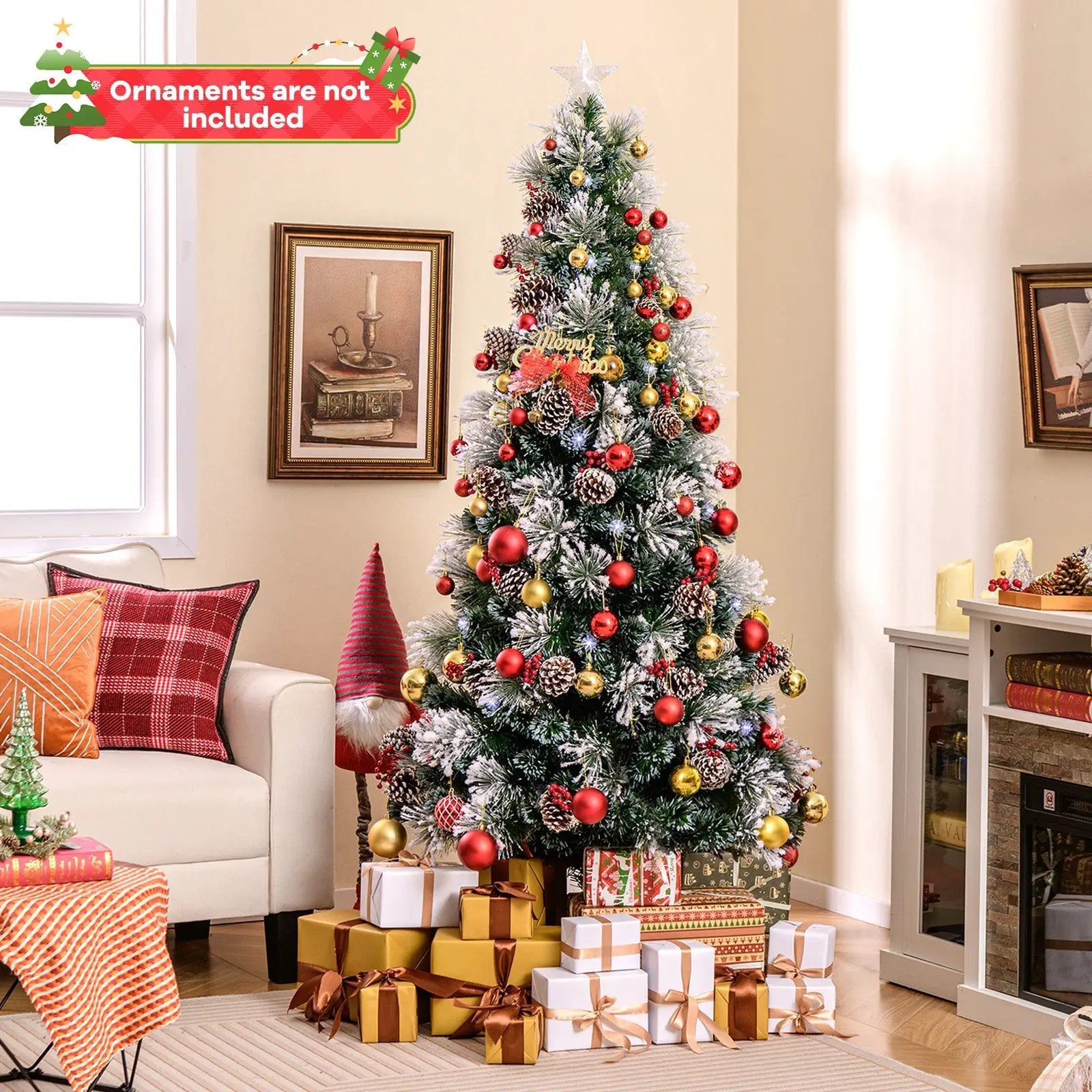 7 FT Flocked Christmas Tree with 8 Lighting Modes by DirectDeals