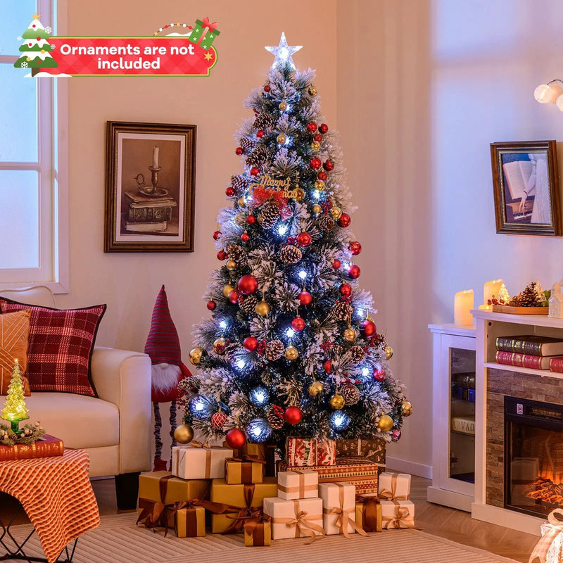 7 FT Flocked Christmas Tree with 8 Lighting Modes by DirectDeals