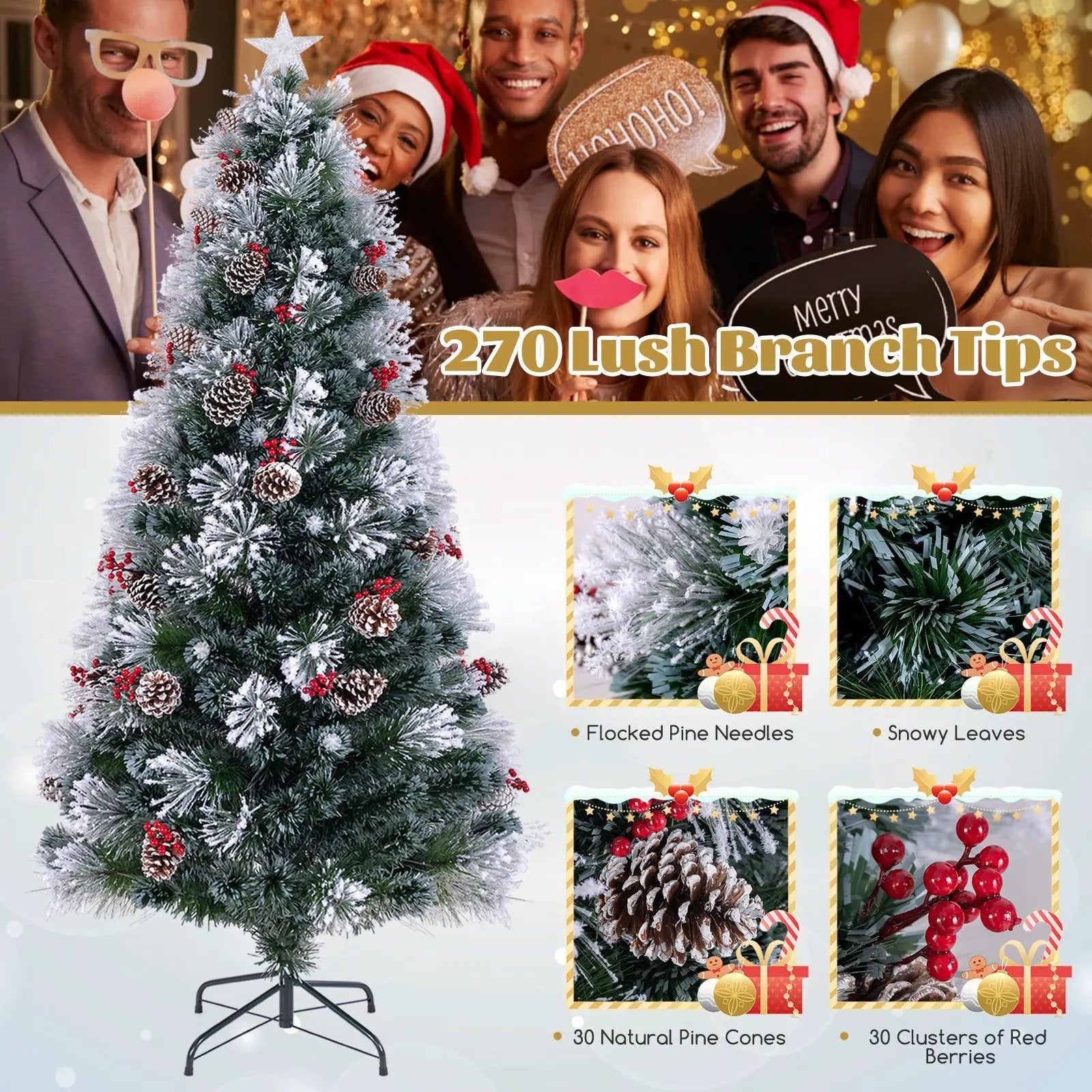 7 FT Flocked Christmas Tree with 8 Lighting Modes by DirectDeals