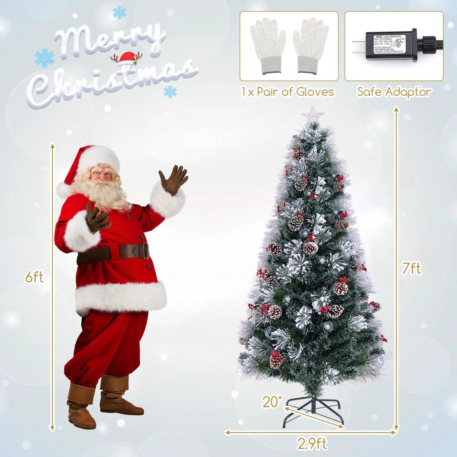 7 FT Flocked Christmas Tree with 8 Lighting Modes by DirectDeals