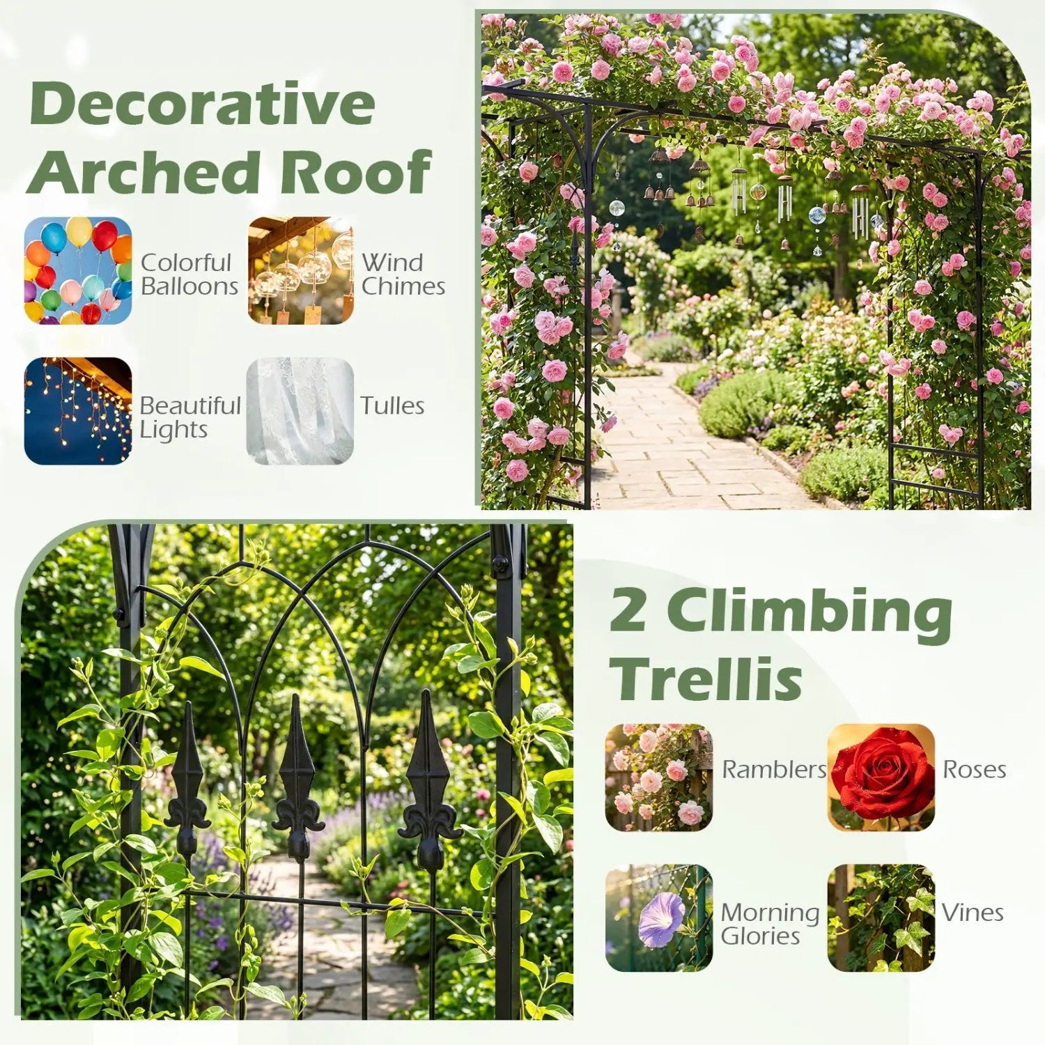 7 FT Garden Arch Arbor with Flat Top Design for Climbing Plants by DirectDeals