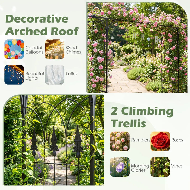 7 FT Garden Arch Arbor with Flat Top Design for Climbing Plants by DirectDeals