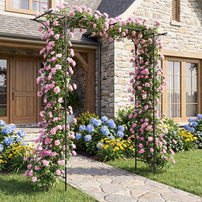 7 FT Garden Arch Arbor with Flat Top Design for Climbing Plants by DirectDeals