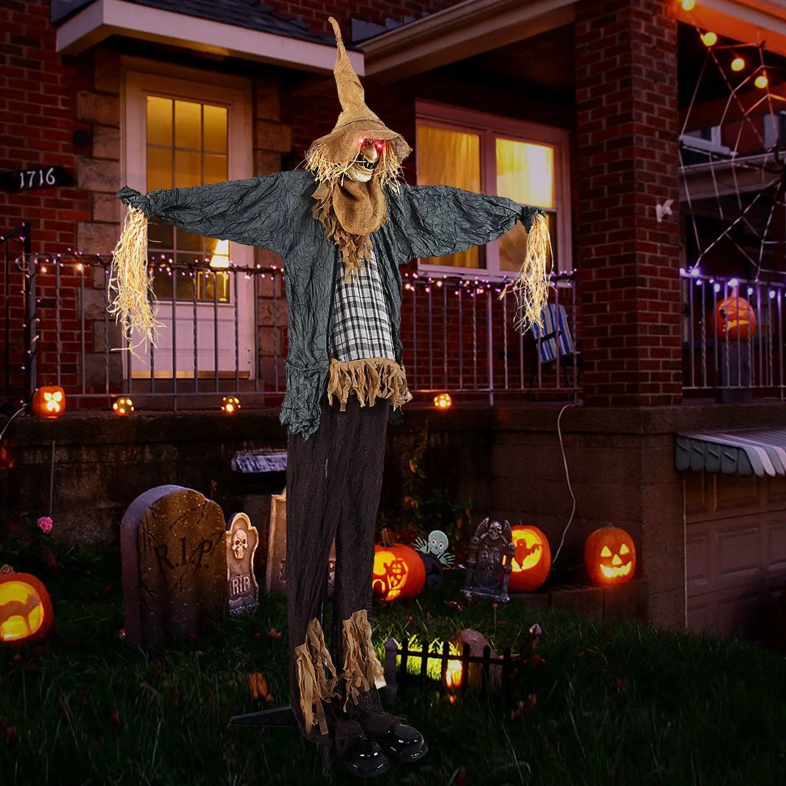 7 FT Halloween Decoration Animated Standing Scary Scarecrow with Light-up Eyes for Hunted Houses by DirectDeals