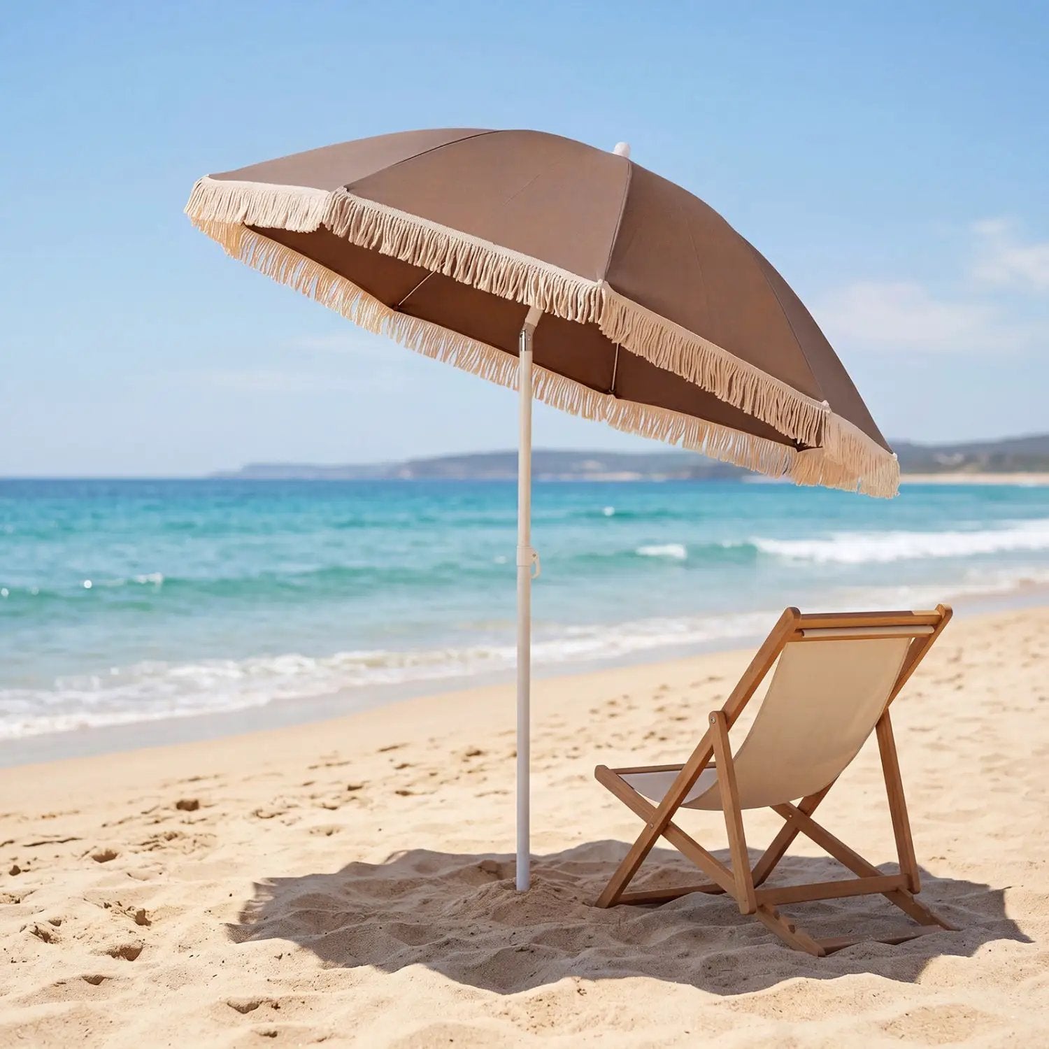 7 FT Patio Umbrella with Fringe Boho Tassel Umbrella for Outdoor Beach Garden Poolside by DirectDeals