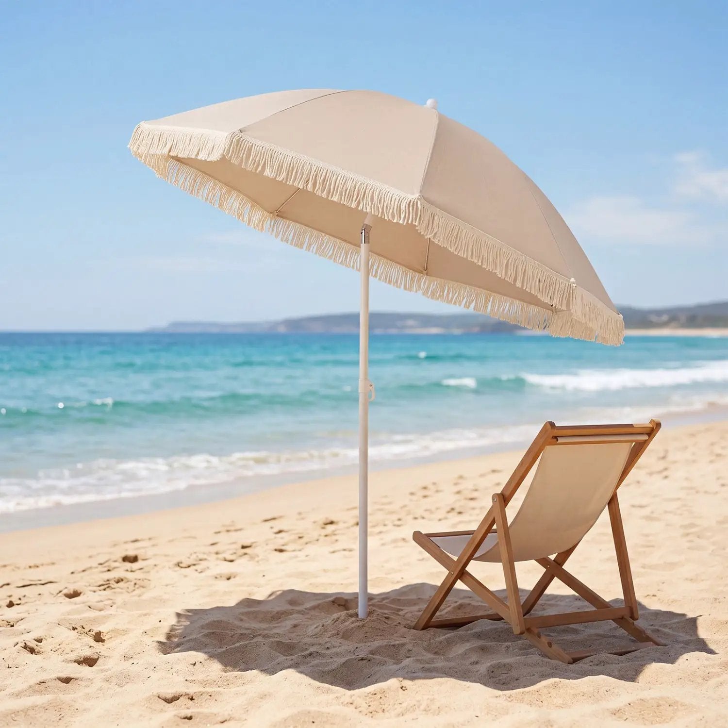 7 FT Patio Umbrella with Fringe Boho Tassel Umbrella for Outdoor Beach Garden Poolside by DirectDeals