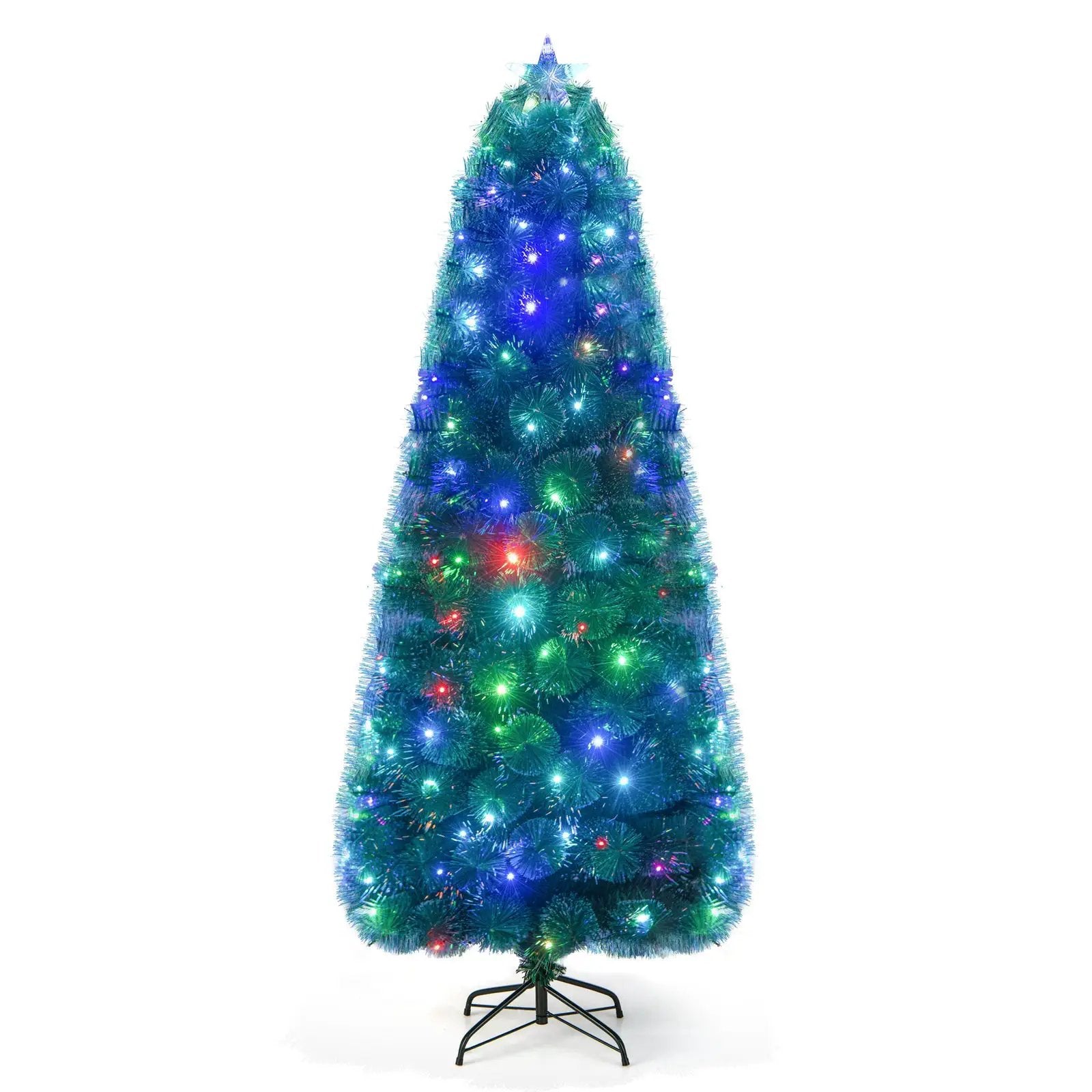 5/6/7 FT Pre-Lit Fiber Optic Christmas Tree with 148/185/226 Multi-Color LED Lights and Top Star Light by DirectDeals