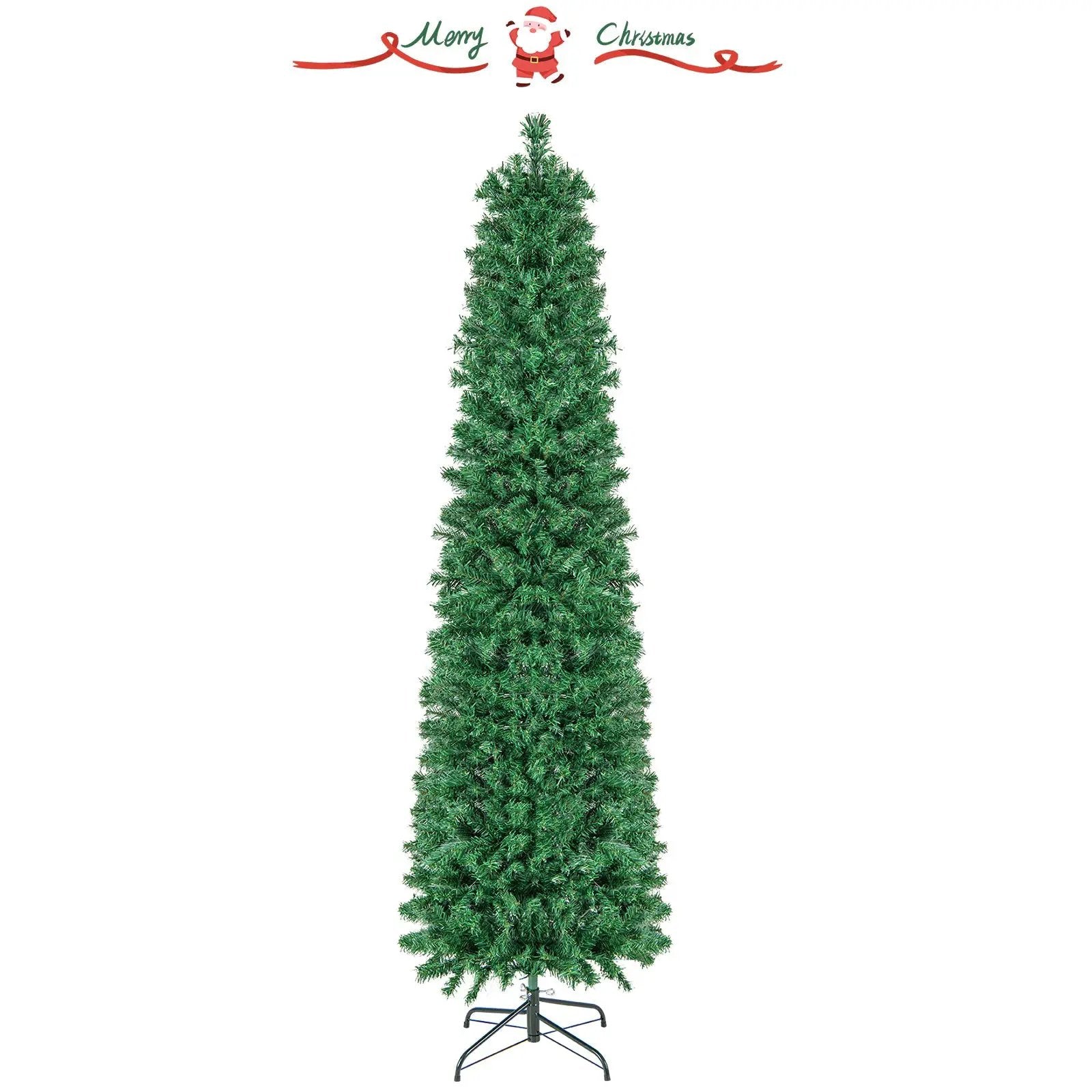 5/6/7/8 FT Pre-Lit Christmas Pencil Tree with Colorful Fiber Optics Green by DirectDeals