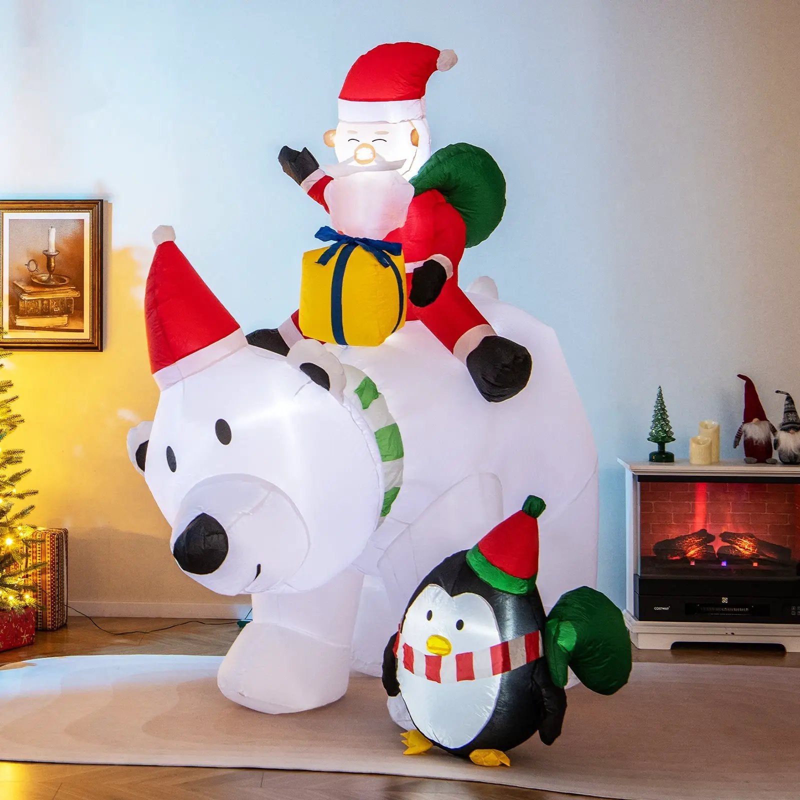 7 Feet Inflatable Santa Claus Riding Bear with Penguin Gift Bags and Gift Box by DirectDeals