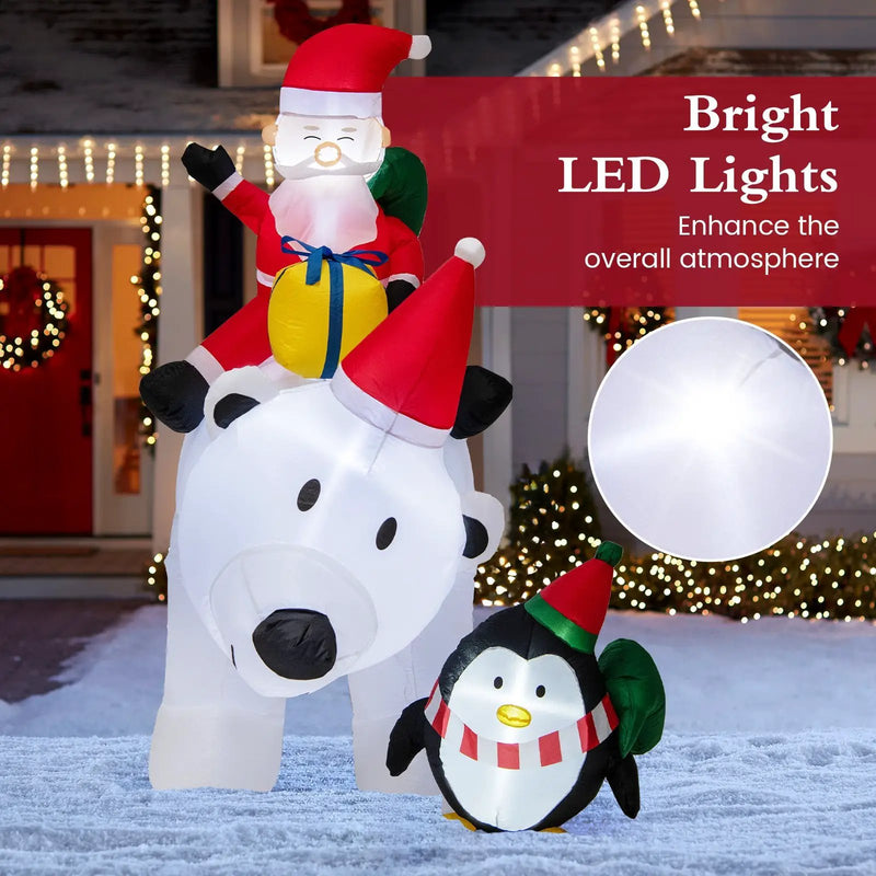7 Feet Inflatable Santa Claus Riding Bear with Penguin Gift Bags and Gift Box by DirectDeals