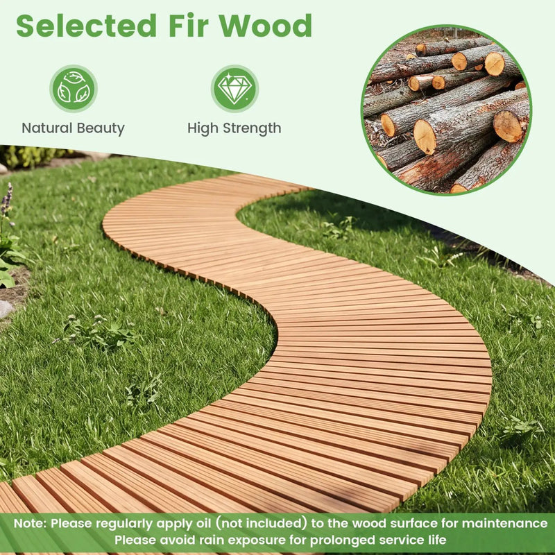 7 FT Wooden Garden Pathway with Anti-slip Surface for Gardens Patios by DirectDeals