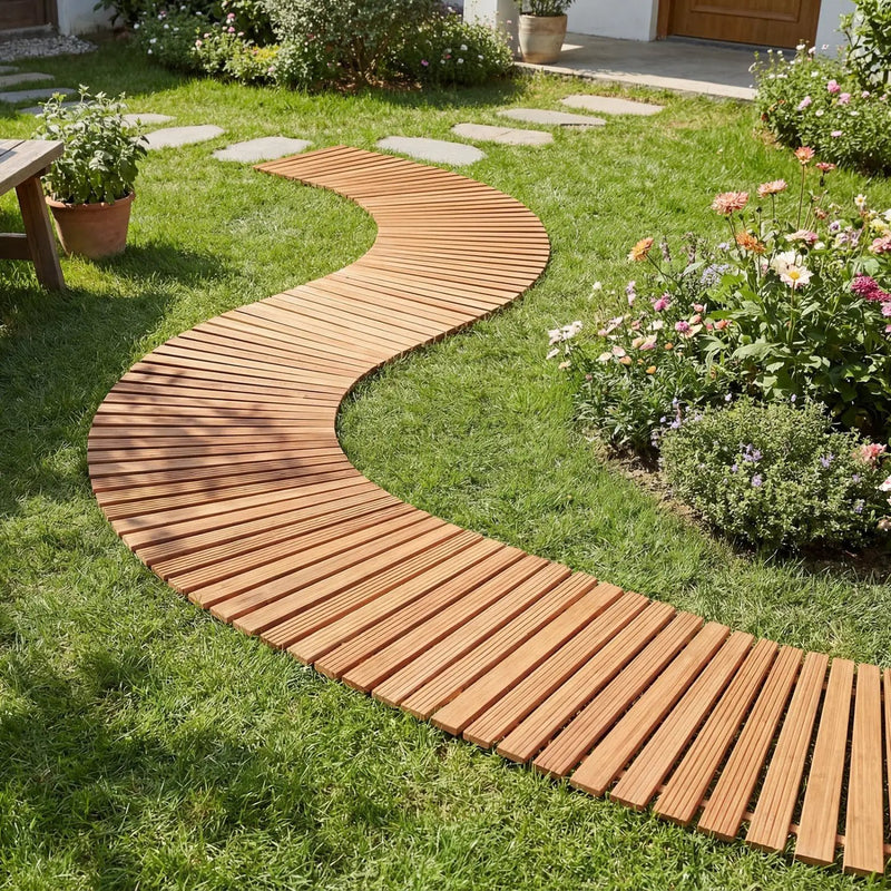 7 FT Wooden Garden Pathway with Anti-slip Surface for Gardens Patios by DirectDeals