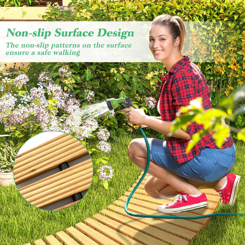 7 FT Wooden Garden Pathway Roll Out Curved Fir Wood Walkway with Anti-slip Surface-Natural by DirectDeals