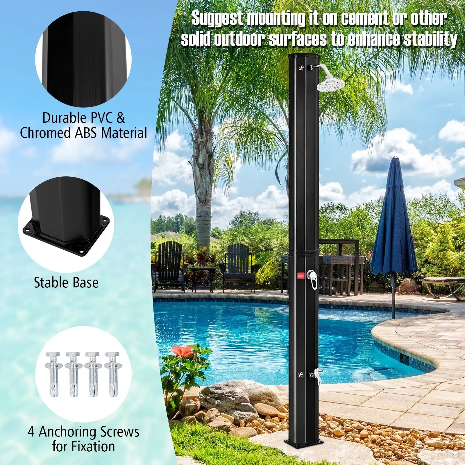 7.2 Feet Adjustable Outdoor Solar Heating Shower Head by DirectDeals