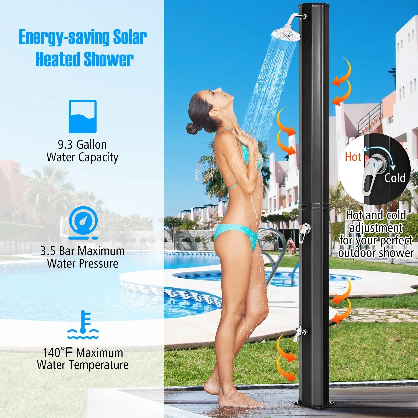 7.2 Feet Adjustable Outdoor Solar Heating Shower Head by DirectDeals
