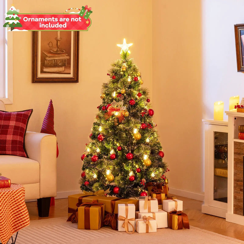 5/6/7 Feet Artificial Christmas Tree with Red Berries and Kerosene Lamps by DirectDeals