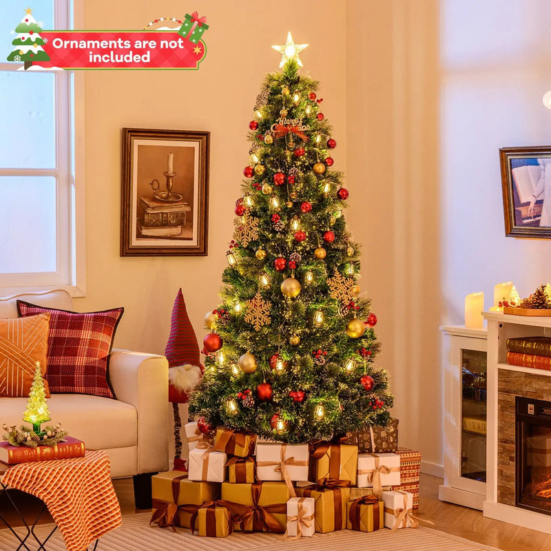 5/6/7 Feet Artificial Christmas Tree with Red Berries and Kerosene Lamps by DirectDeals