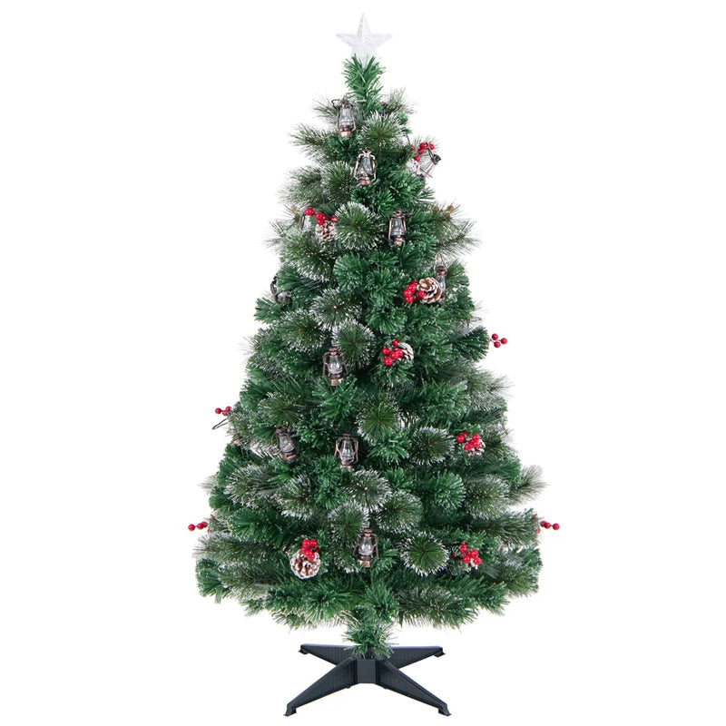 5/6/7 Feet Artificial Christmas Tree with Red Berries and Kerosene Lamps by DirectDeals