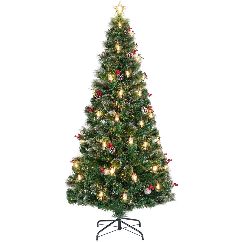 5/6/7 Feet Artificial Christmas Tree with Red Berries and Kerosene Lamps by DirectDeals