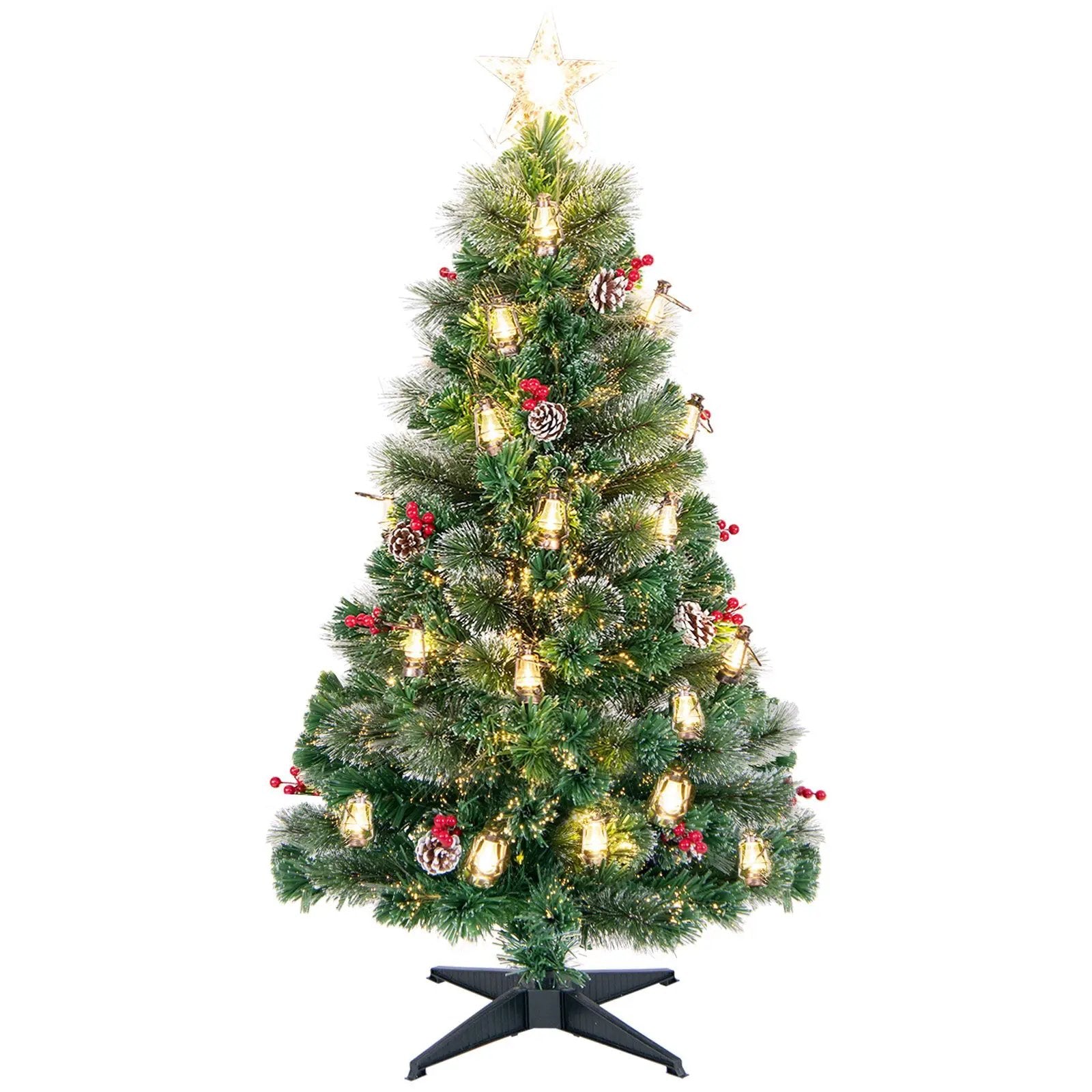5/6/7 Feet Artificial Christmas Tree with Red Berries and Kerosene Lamps by DirectDeals