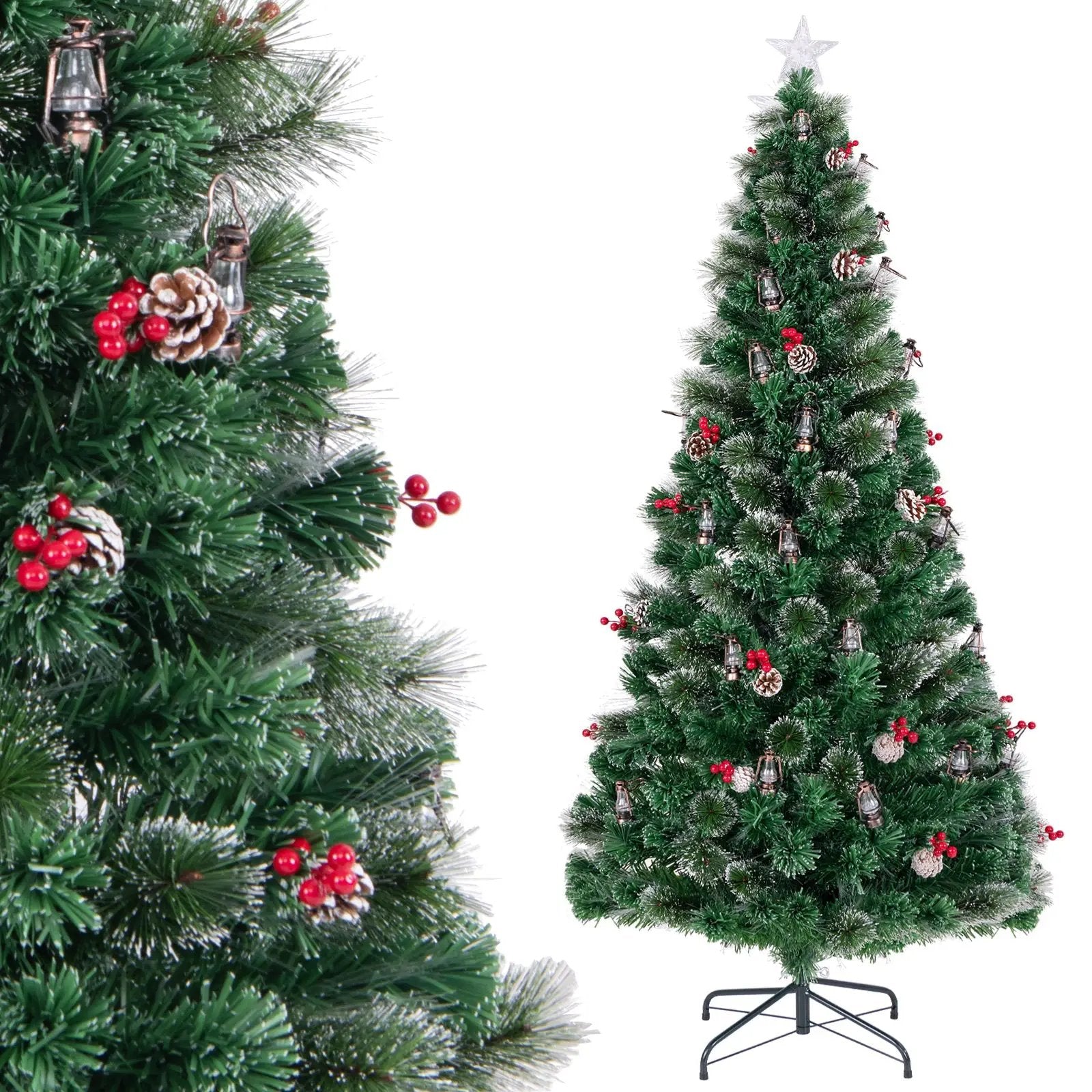 5/6/7 Feet Artificial Christmas Tree with Red Berries and Kerosene Lamps by DirectDeals