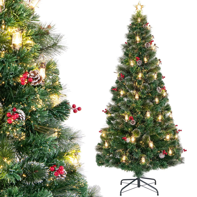 5/6/7 Feet Artificial Christmas Tree with Red Berries and Kerosene Lamps by DirectDeals