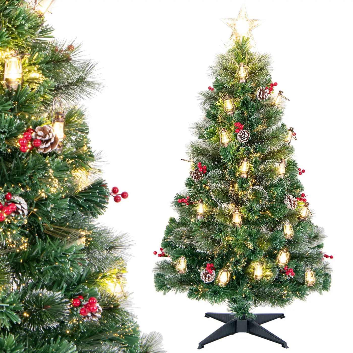 5/6/7 Feet Artificial Christmas Tree with Red Berries and Kerosene Lamps by DirectDeals