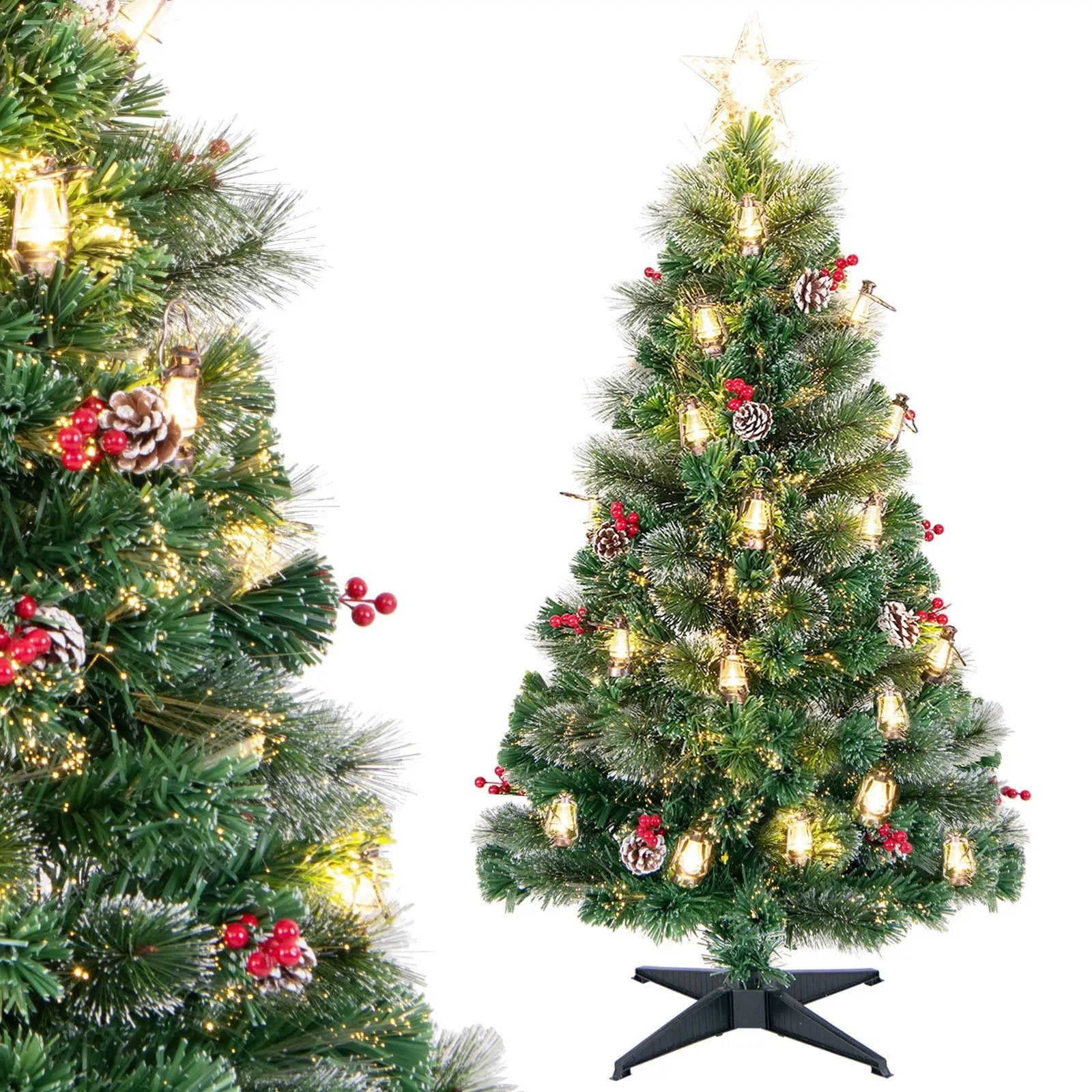 5/6/7 Feet Artificial Christmas Tree with Red Berries and Kerosene Lamps by DirectDeals