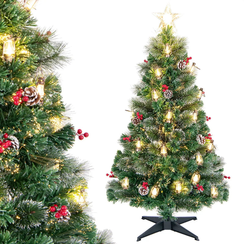 5/6/7 Feet Artificial Christmas Tree with Red Berries and Kerosene Lamps by DirectDeals