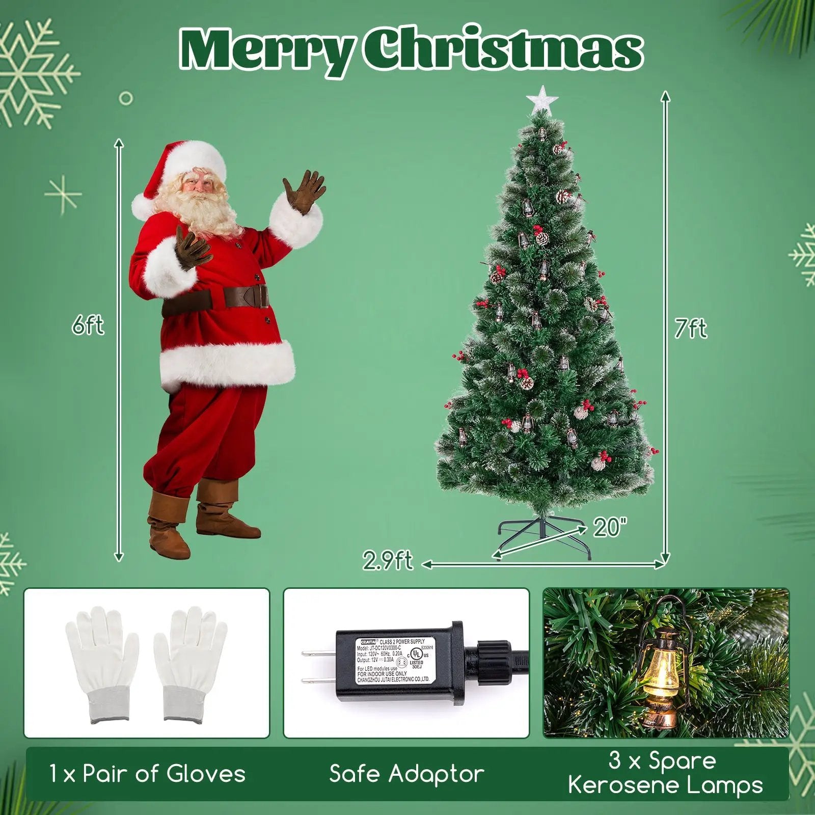 5/6/7 Feet Artificial Christmas Tree with Red Berries and Kerosene Lamps by DirectDeals