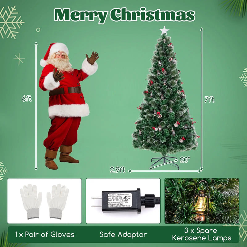 5/6/7 Feet Artificial Christmas Tree with Red Berries and Kerosene Lamps by DirectDeals