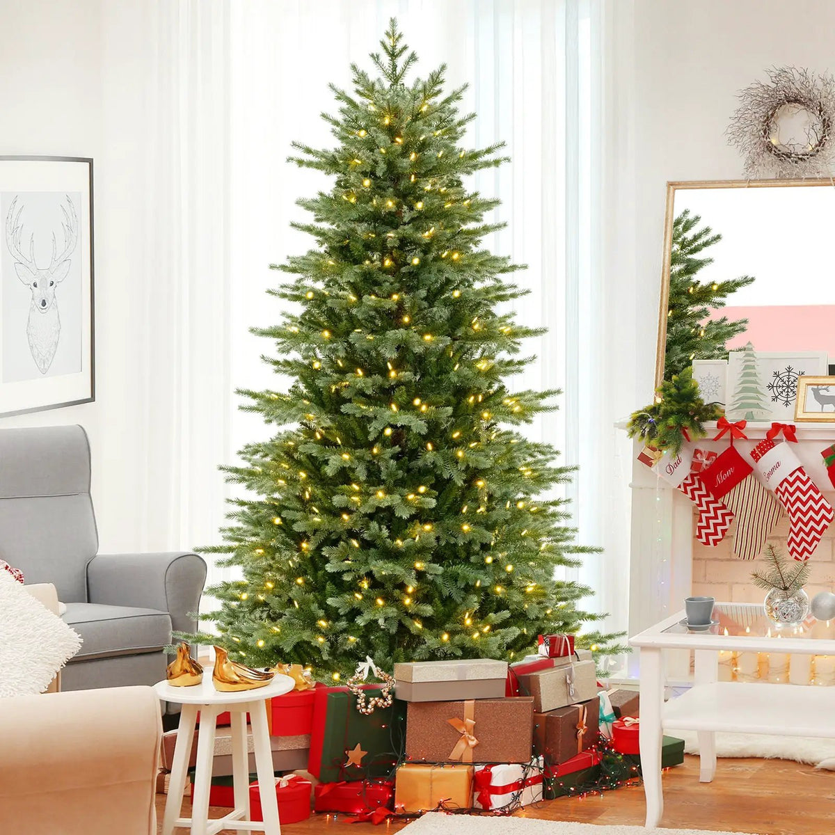 5/6/7 Feet Artificial Christmas Tree with 1426/2116/3156 Lush PVC and 200/300/400 Warm White LED Lights by DirectDeals